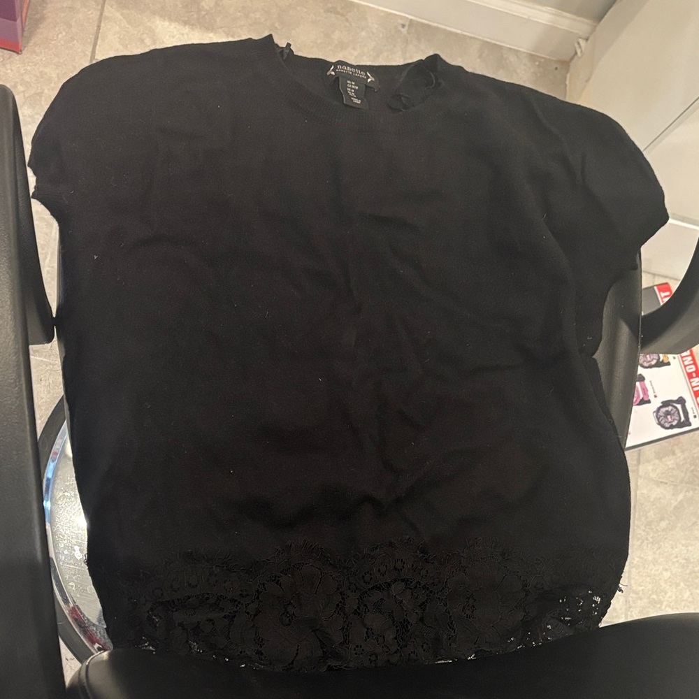 Nanette Lepore Black Lace Hem Short Sleeve Top